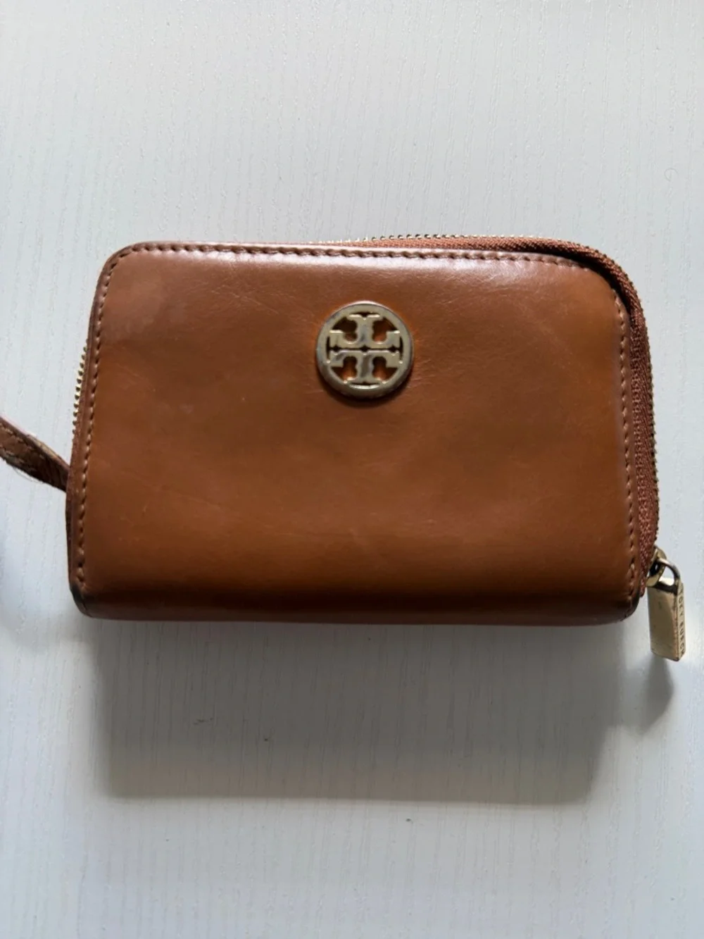 Tory Burch Cognac Leather Zip Card Case with Key Ring - Picture 7 of 7